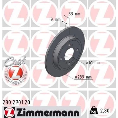 Bilde av ZIMMERMANN Bremseskive 9mm 7/4 4 hull 100mm fullt ut belagt 280.2701.20 42510TZEJ00 Bremseskiver, Skivebremser