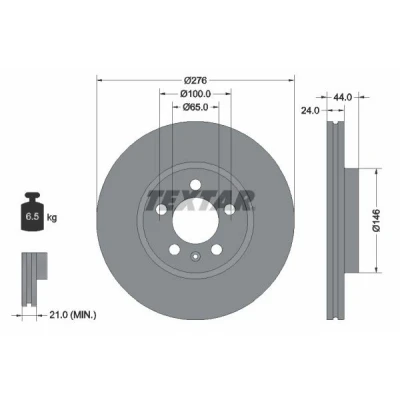 Bilde av TEXTAR 92313703 Bremseskiver 276 24 05/06 100 innvendig ventilert belagt uten hjullager, hjulfestebolt, hjulnav VOLKSWAGEN: Polo VI, T Cross