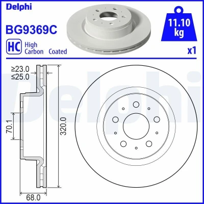 Bilde av DELPHI BG9369C Bremseskiver 320 25 5 ventilert belagt høy karbon uten hjullager, ABS sensorring TESLA: Model 3