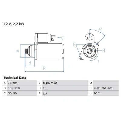 Bilde av BOSCH 0 986 023 220 Starter 12 2,2 10 HYUNDAI: H 1 Cargo
