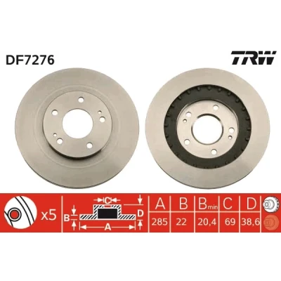 Bilde av TRW DF7276 Bremseskiver 285 22 5 114,3 ventilert spraylakkert