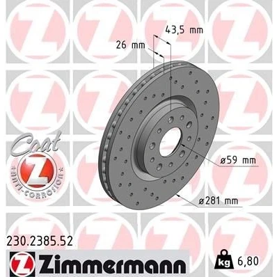 Bilde av ZIMMERMANN SPORT COAT Z 230.2385.52 Bremseskiver 281 26 10/5 5 98 innvendig ventilert, hullet belagt