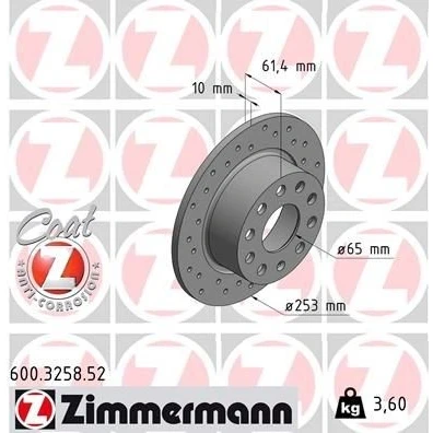 Bilde av ZIMMERMANN 600.3258.52 Bremseskiver 253 10 10/5 5 112 fullt ut, hullet belagt SKODA: Octavia 3 Combi