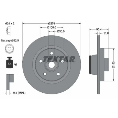 Bilde av TEXTAR PRO 92196203 Bremseskiver 274 11 05/05 108 fullt ut belagt med integrert magnetisk senorring, hjullager RENAULT: Kangoo II Express
