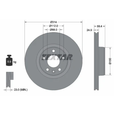 Bilde av TEXTAR PRO+ 92132205 Bremseskiver 314 24,9 05/06 112 utvendig ventilert belagt høy karbon uten hjulfestebolt, hjulnav AUDI: A6 C6 Avant
