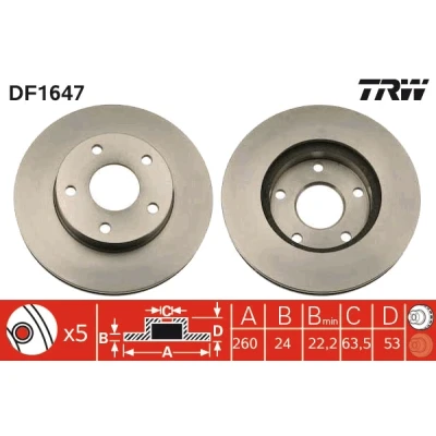 Bilde av TRW DF1647 Bremseskiver 260 24 5 112 ventilert spraylakkert FORD: SCORPIO 1