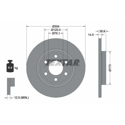 Bilde av TEXTAR Bremseskive 304mm 14,5mm 06/06 120mm fullt ut 92352703 Bremseskiver, Skivebremser