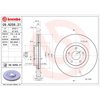 Bilde av BREMBO 09.N256.21 Bremseskiver 316 28 5 innvendig ventilert belagt FORD: Mondeo Kombi, S Max Mk2, Galaxy Mk3 MPV