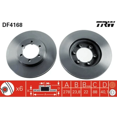 Bilde av TRW DF4168 Bremseskiver 278 23,8 6 109 ventilert spraylakkert SSANGYONG: Musso SUV