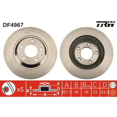 Bilde av TRW DF4967 Bremseskiver 301 18 5 114 ventilert spraylakkert MAZDA: RX 8