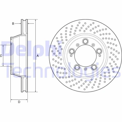 Bilde av DELPHI BG9225C Bremseskiver 330 28 5 ventilert, hullet belagt høy karbon uten hjullager, ABS sensorring PORSCHE: 911 Coupé