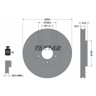 Bilde av TEXTAR PRO 92099003 Bremseskiver 300 30 05/05 108 innvendig ventilert belagt uten hjulfestebolt, hjulnav JAGUAR: S Type