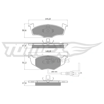 Bilde av TOMEX brakes TX 14 78 Bremseklosser framaksel inkl. slitasjevarselkontakt VOLKSWAGEN: Polo IV Hatchback, SKODA: Fabia 2, I Hatchback