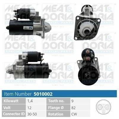 Bilde av MEAT &amp; DORIA 5010002 Starter 12V 1,4kW 9 30 50 82mm OPEL: Astra H GTC, Insignia A Sports Tourer, Vectra C Caravan, FIAT: Strada Pick up, Doblo I Cargo