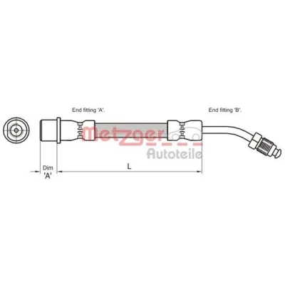 Bilde av METZGER 4111109 Bremseslange 580 F10 x 1 PEUGEOT: 407 Sedan, Coupé, 508 I SW, CITROËN: C5 III Stasjonsvogn