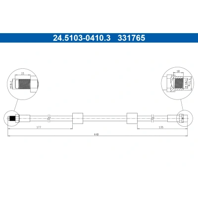 Bilde av ATE 24.5103 0410.3 Bremseslange 440mm M10x1mm BMW: 5 Touring, Sedan
