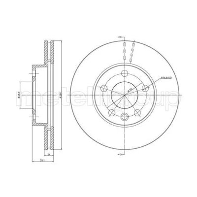 Bilde av METELLI 23 0507 Bremseskiver 280,0 24,0 5 68,0 ventilert VOLKSWAGEN: Transporter 4 Bus,