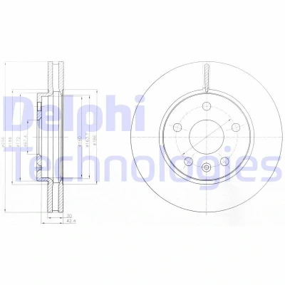 Bilde av DELPHI BG4187C Bremseskiver 296 30 5 ventilert belagt ubehandlet uten hjullager, ABS sensorring OPEL: Insignia A Sports Tourer