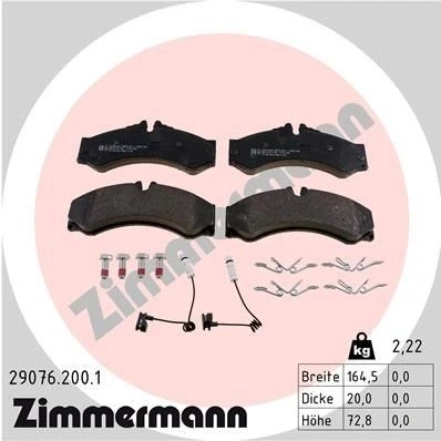 Bilde av ZIMMERMANN 29076.200.1 Bremseklosser inkl. slitasjevarselkontakt med skruer Bildet viser leveranseinnholdet, fjær