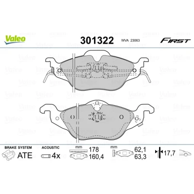 Bilde av VALEO 301322 Bremseklosser FIRST framaksel inkl. slitasjevarselkontakt uten antiskrike blikk OPEL: Astra G Caravan, CC, Sedan