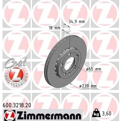 Bilde av ZIMMERMANN COAT Z 600.3218.20 Bremseskiver 239 18 6/5 5 100 utvendig ventilert belagt høy karbon VOLKSWAGEN: Polo IV Hatchback, SKODA: Fabia 2
