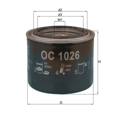Bilde av MAHLE ORIGINAL OC 1026 Oljefilter med en retursperreventil Påskruingsfilter
