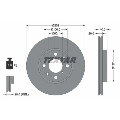 Bilde av TEXTAR PRO 92148903 Bremseskiver 252 20 04/08 100 innvendig ventilert belagt uten hjulfestebolt, hjulnav SUZUKI: SWIFT 3, OPEL: Agila B