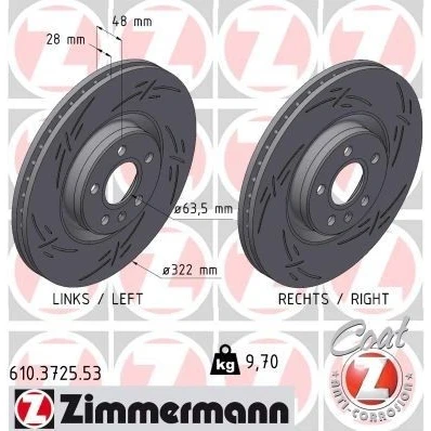Bilde av ZIMMERMANN Bremseskive VOLVO: V90 II Stasjonsvogn, XC60 II, S90 28mm 6/5 5 hull 108mm innvendig ventilert, med sliss belagt 610.3725.53 31423724