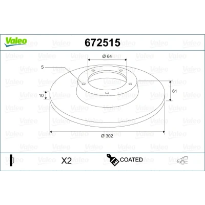 Bilde av VALEO 672515 Bremseskiver bakaksel 302 10 5 fullt ut belagt HONDA: CR V 3, 4, 2