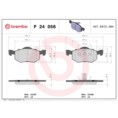 Bilde av BREMBO P 24 056 Bremseklosser ekskl. slitasjevarselkontakt med kolbleklips uten tilbehør