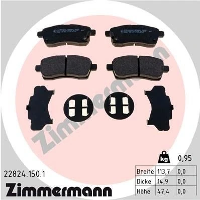 Bilde av ZIMMERMANN 22824.150.1 Bremseklosser med akustisk slitasjevarsel Bildet viser leveranseinnholdet SUZUKI: Ignis III