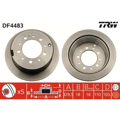Bilde av TRW DF4483 Bremseskiver 329 18 5 149,9 ventilert spraylakkert TOYOTA: Land Cruiser 100