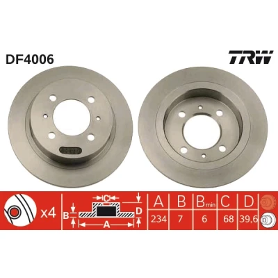Bilde av TRW DF4006 Bremseskiver 234 7 4 100 fullt ut spraylakkert NISSAN: Sunny 3