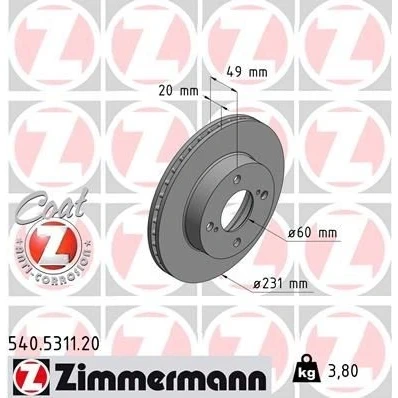 Bilde av ZIMMERMANN COAT Z 540.5311.20 Bremseskiver 231 20 6/4 4 100 innvendig ventilert belagt