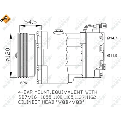 Bilde av NRF EASY FIT 32033 Kompressor SD7V16 12 PAG 46 R 134a med kompressorlje, tetningsring VOLKSWAGEN: Sharan I