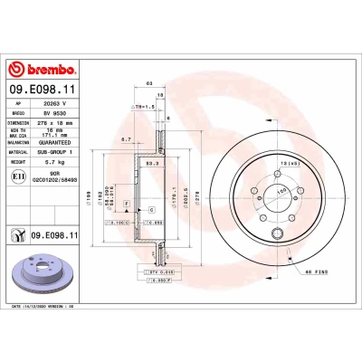 Bilde av BREMBO 09.E098.11 Bremseskiver 278 18 5 innvendig ventilert belagt SUBARU: Forester IV