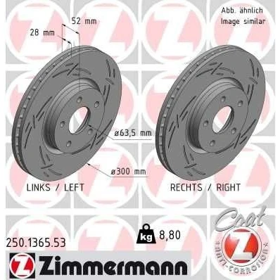 Bilde av ZIMMERMANN 250.1365.53 Bremseskiver 300 28 5/5 5 108 innvendig ventilert, med sliss belagt høy karbon FORD: MONDEO 4 Turnier,