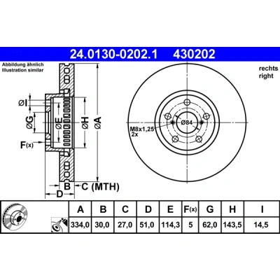 Bilde av ATE 24.0130 0202.1 Bremseskiver 334,0 30,0 5 114,3 ventilert belagt LEXUS: IS 2, 3, GS III