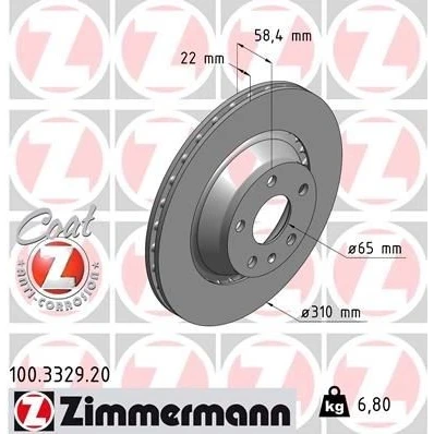 Bilde av ZIMMERMANN COAT Z 100.3329.20 Bremseskiver 310 22 6/5 5 112 utvendig ventilert belagt AUDI: TT Coupé, Roadster