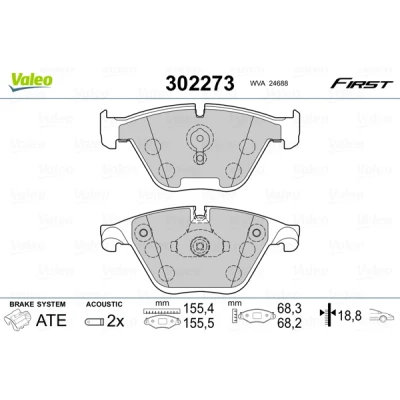 Bilde av VALEO 302273 Bremseklosser framaksel inkl. slitasjevarselkontakt med antihyle blikk BMW: 5 Sedan, Touring, 7