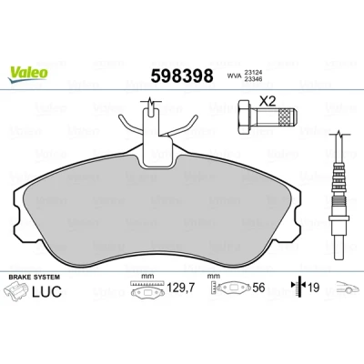 Bilde av VALEO 598398 Bremseklosser framaksel ekskl. slitasjevarselkontakt med sikringsskruesett, uten antiskrike blikk PEUGEOT: 206 Hatchback