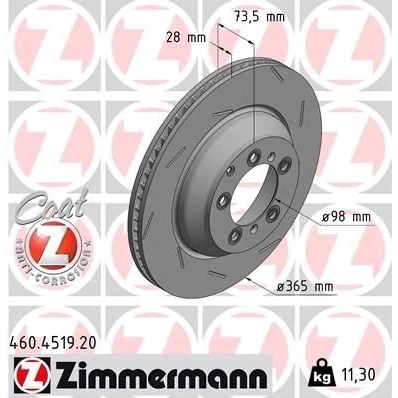 Bilde av ZIMMERMANN 460.4519.20 Bremseskiver 365 28 8/5 5 130 innvendig ventilert, med sliss belagt