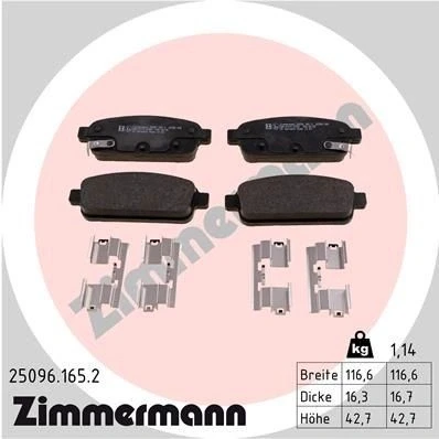 Bilde av ZIMMERMANN 25096.165.2 Bremseklosser med akustisk slitasjevarsel Bildet viser leveranseinnholdet, fjær OPEL: Astra J Sports Tourer