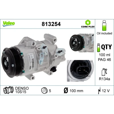 Bilde av VALEO 813254 Kompressor 10S15 12 PAG 46 R 134a med kompressorlje TOYOTA: Avensis II Station Wagon, Corolla Verso