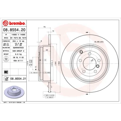 Bilde av BREMBO COATED DISC LINE 08.8554.21 Bremseskiver 354 12 5 fullt ut belagt høy karbon LAND ROVER: Range Rover 3