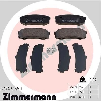 Bilde av ZIMMERMANN 21947.155.1 Bremseklosser med akustisk slitasjevarsel Bildet viser leveranseinnholdet TOYOTA: Land Cruiser Prado 120, 80