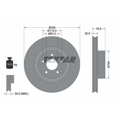 Bilde av TEXTAR PRO+ 92099205 Bremseskiver 330 32 05/06 112 innvendig ventilert, hullet belagt høy karbon uten hjulfestebolt, hjulnav
