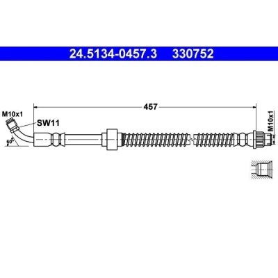 Bilde av ATE 24.5134 0457.3 Bremseslange 457 M10x1 OPEL: Movano A Minibuss, Van, RENAULT: MASTER 2 Kasten, Pritsche/Fahrgestell