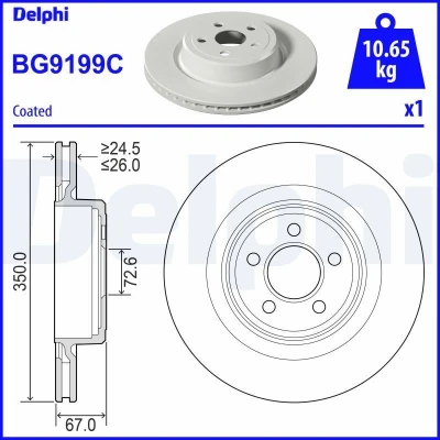 Bilde av DELPHI BG9199C Bremseskiver 350 26 5 ventilert belagt ubehandlet uten hjullager, ABS sensorring CHRYSLER: 300C Sedan