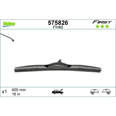 Bilde av Vindusvisker Valeo First Hybrid 575826 400mm Hybridviskerblad feste m/haker TOYOTA: Auris Hatchback, RAV4 III SUV, Verso, HYUNDAI: i40 Stasjonsvogn